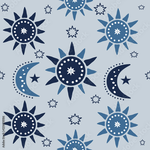 sun moon stars seamless repeat pattern 