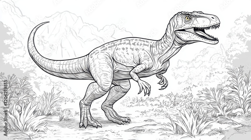 Explore the Exciting World of Dinosaurs with this Detailed Coloring Page Featuring a Thrilling T-Rex in Its Natural Habitat Explore the Exciting World of Dinosaurs with this Detailed Coloring Page Featuring a Thrilling T-Rex in Its Natural Habitat