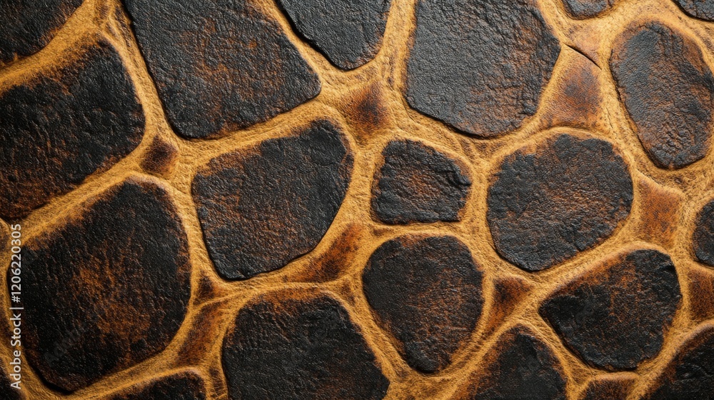 A vibrant giraffe skin pattern texture showcasing a unique and natural design, featuring contrasting dark and light brown hues, suitable for creative projects. A vibrant giraffe skin pattern texture showcasing a unique and natural design, featuring contrasting dark and light brown hues, suitable for creative projects.