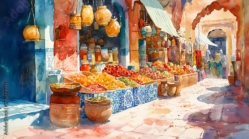 whimsical watercolor street market