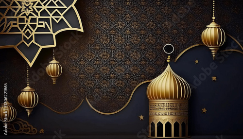 Happy ramadan kareem golden background design