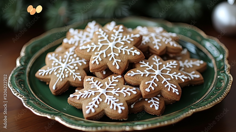 A plate of decorative star-shaped cookies adorned with intricate white icing patterns, creating a festive and joyful atmosphere perfect for holiday celebrations. A plate of decorative star-shaped cookies adorned with intricate white icing patterns, creating a festive and joyful atmosphere perfect for holiday celebrations.