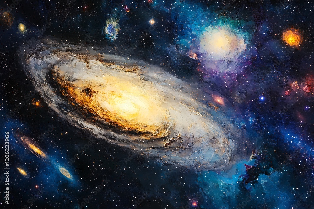 Obraz premium A vibrant depiction of a galaxy filled with stars and cosmic elements.