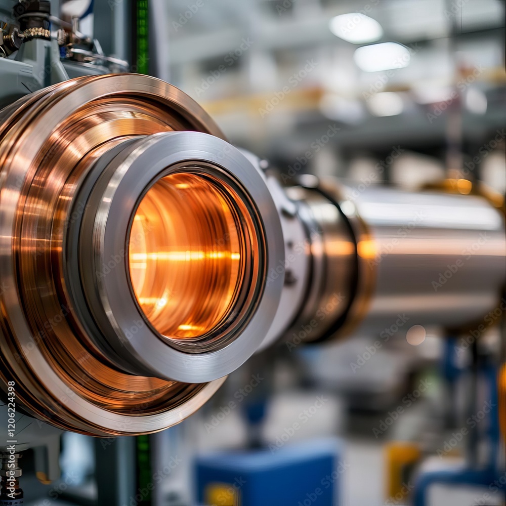 Obraz premium Close-up of a superconducting magnet operating in a cryogenic environment