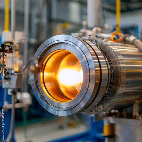 Close-up of a superconducting magnet operating in a cryogenic environment photo