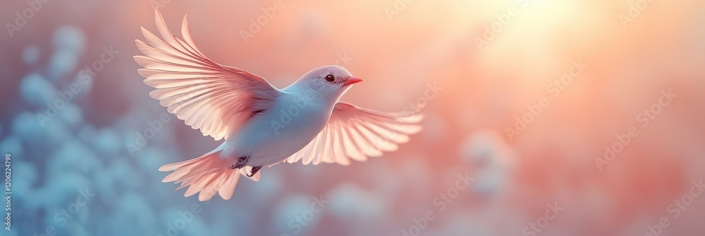 Obraz premium Serene Flight: A Pastel Bird in Peaceful Sunset