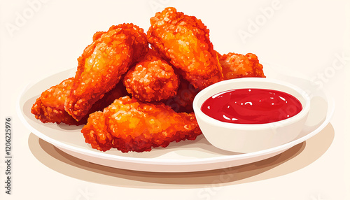 Crispy Fried Chicken Wings with Red Sauce on Plate