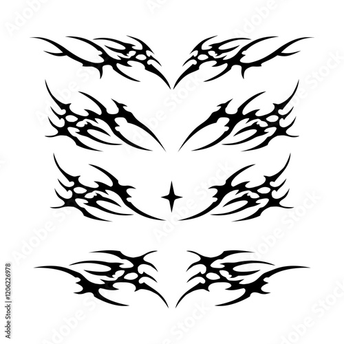 black and white neo tribal tattoo design element set, y2k tribal tattoo design set