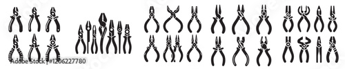 collection of pliers silhouette vector icons