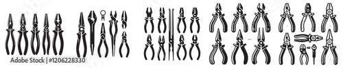 collection of pliers silhouette vector icons