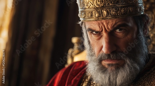 Biblical visual representation of King Ahab of Israel, an ambitious and controversial ruler. Portrait of King Ahab in the time of the prophet Elijah.