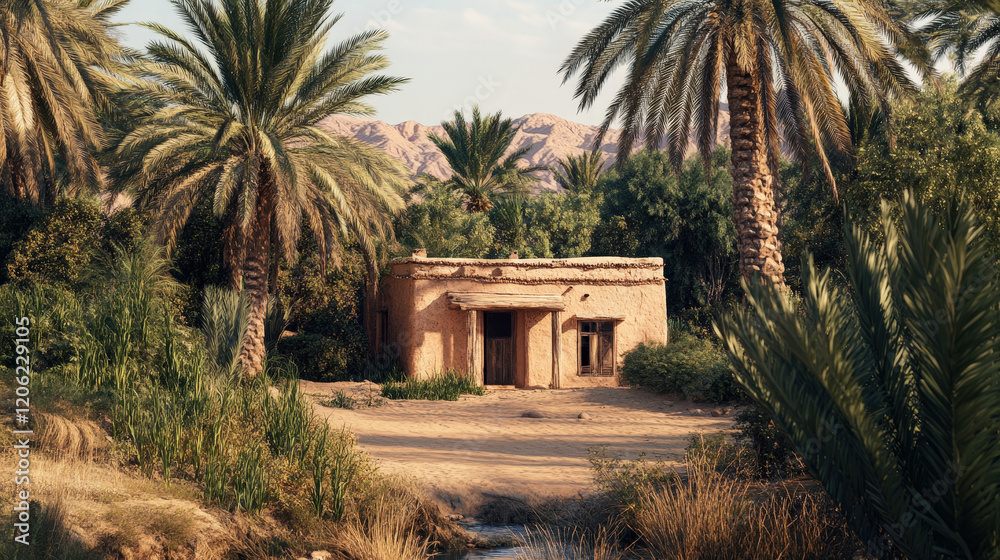 Desert Adobe Home with Palm Trees and Warm Surroundings Desert Adobe Home with Palm Trees and Warm Surroundings