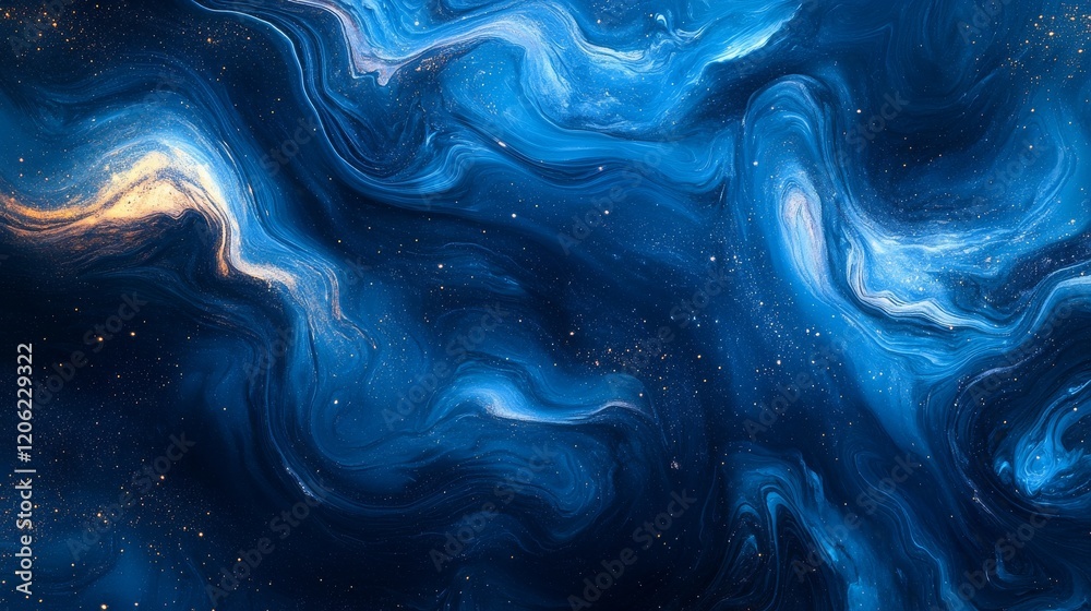 An abstract representation of swirling blue and gold cosmic patterns, resembling a galaxy, evoking mystery, exploration, and the infinite possibilities of the universe. An abstract representation of swirling blue and gold cosmic patterns, resembling a galaxy, evoking mystery, exploration, and the infinite possibilities of the universe.