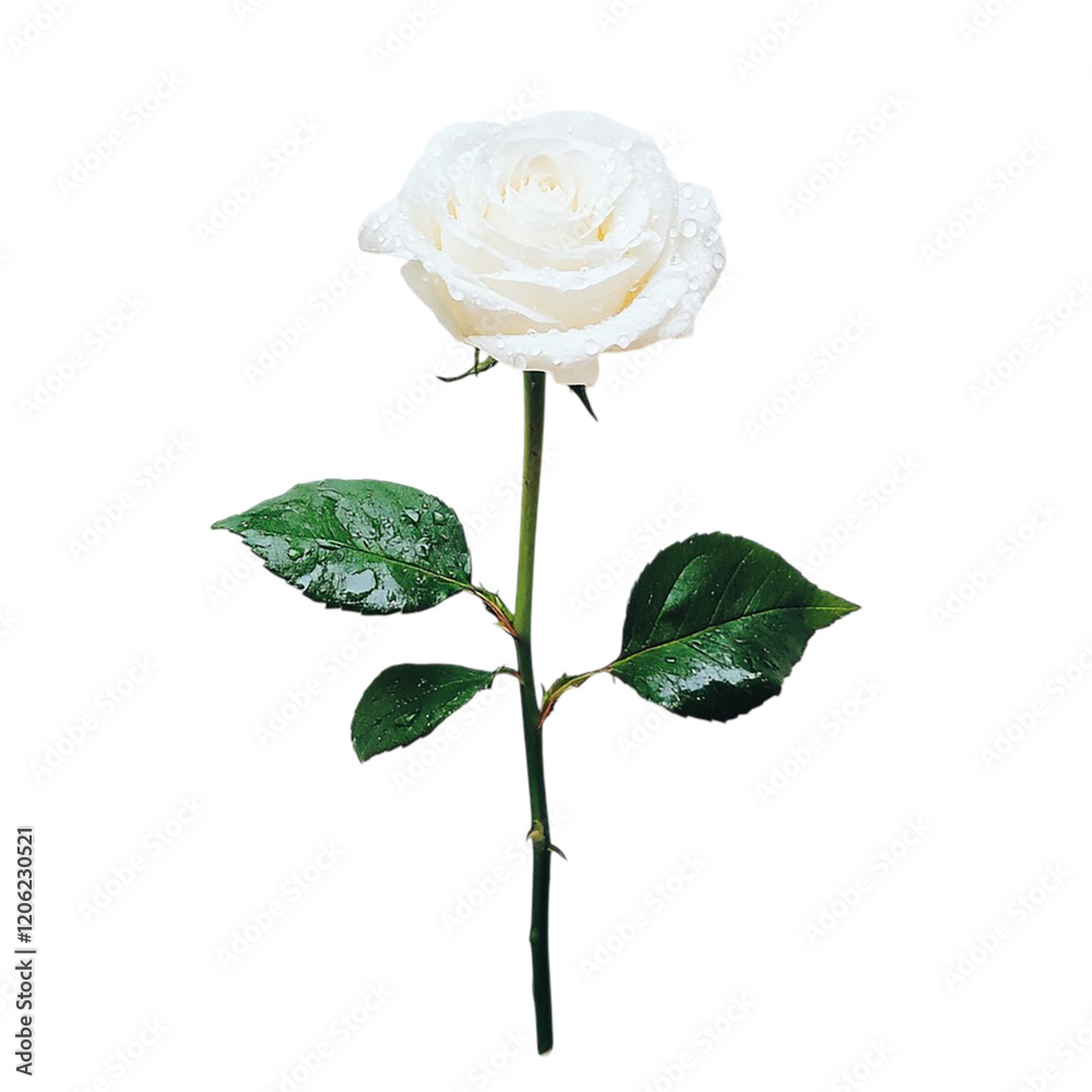 White rose with water drops isolated on transparent background. White rose with water drops isolated on transparent background.