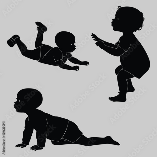  various pose of sweet baby silhouette vector design art and illustration