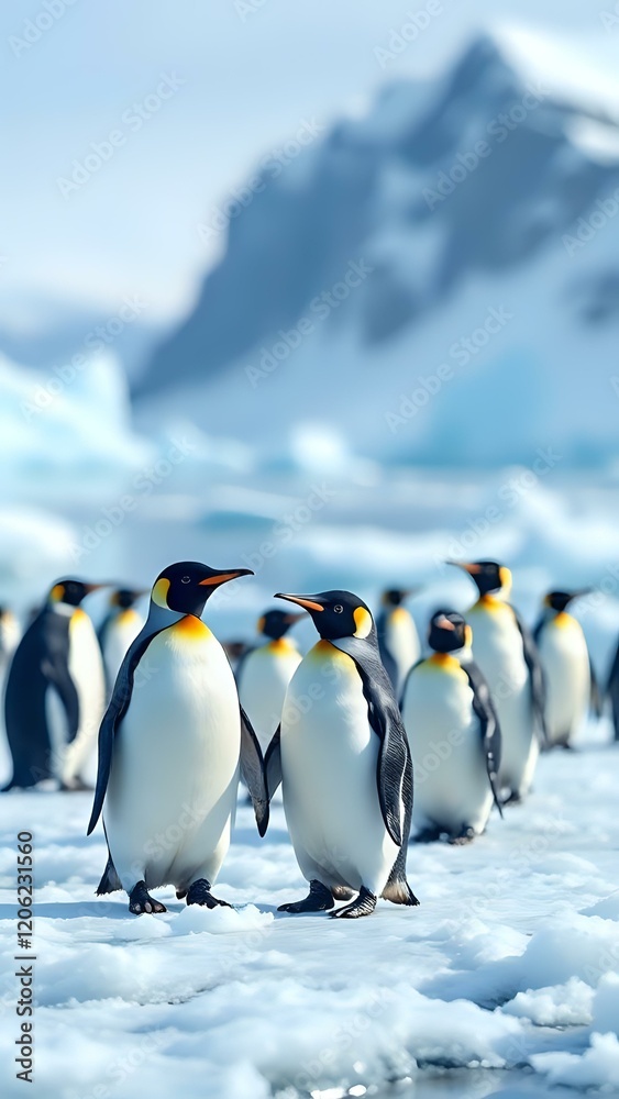 Obraz premium image d'une colonie de manchots dans un désert glacé