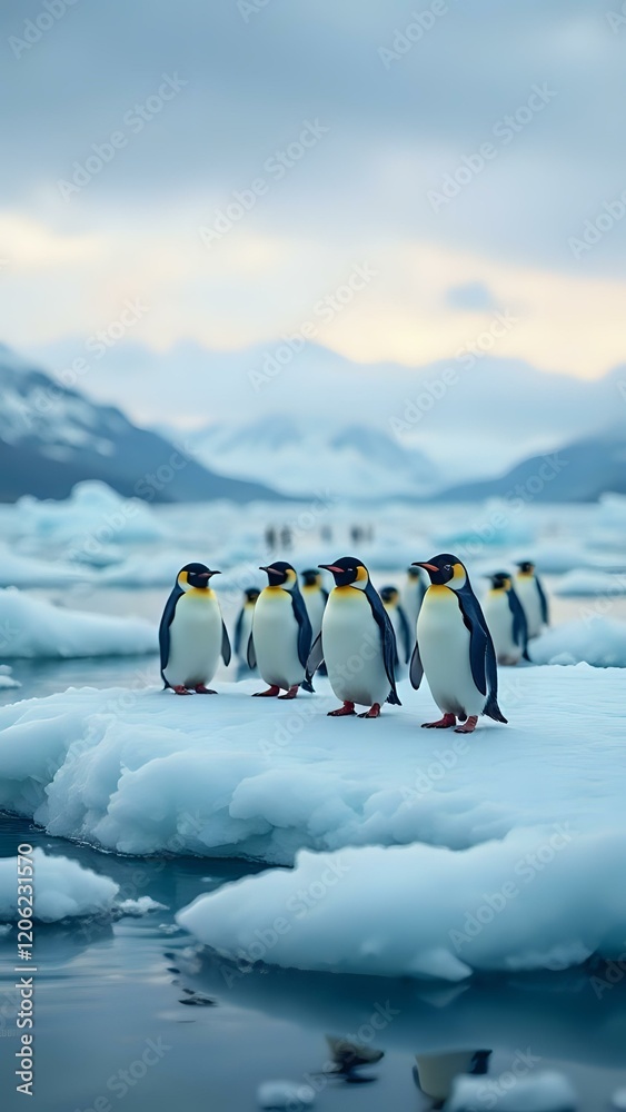 Obraz premium image d'une colonie de manchots dans un désert glacé