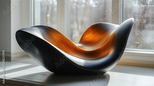 Elegant curved sculpture illuminated by soft light showcases artistic craftsm...