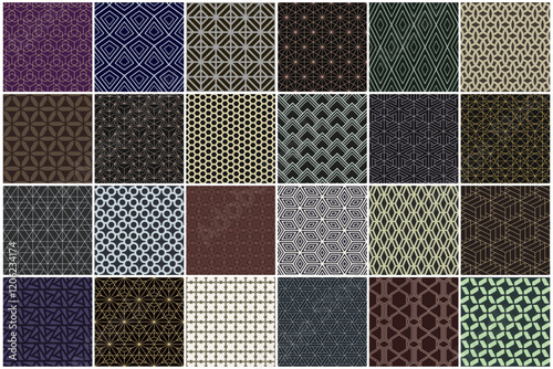 Collection of seamless decorative color patterns - geometric ornamental design. Repeatable retro elegant backgrounds. Symmetry vintage endless prints