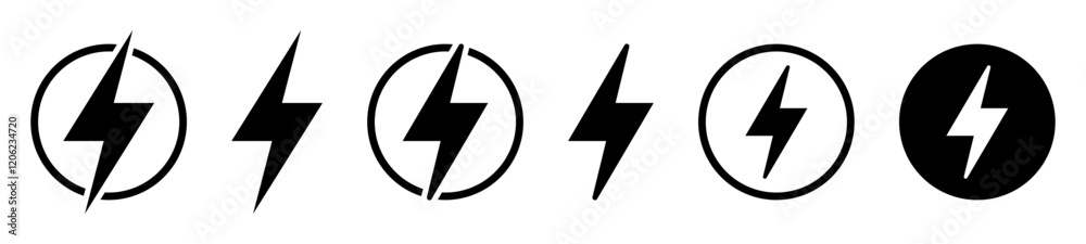 Lightning icon, electric power icon. Energy and thunder electricity symbol. Lightning bolt sign in the circle. Lightning icon, electric power icon. Energy and thunder electricity symbol. Lightning bolt sign in the circle.