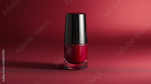 Elegant deep red nail polish bottle showcased against a dark background