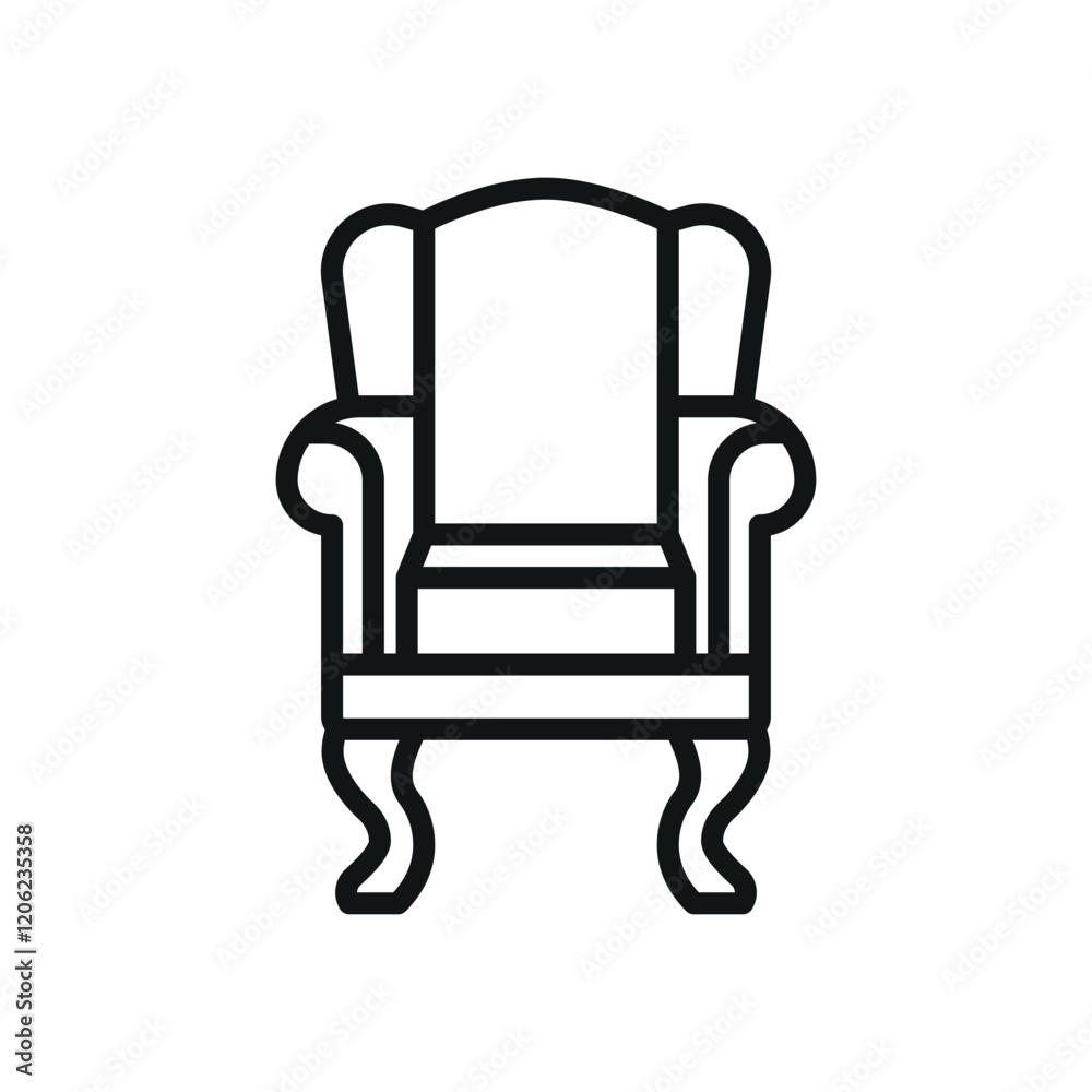 Wing chair icon featuring a detailed and elegant design, ideal for creating a sophisticated vibe in high-end, luxury, or boutique-themed projects Wing chair icon featuring a detailed and elegant design, ideal for creating a sophisticated vibe in high-end, luxury, or boutique-themed projects