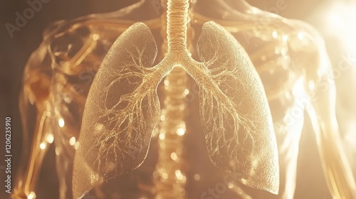Detailed Illustration of Human Lungs with Alveoli Focus