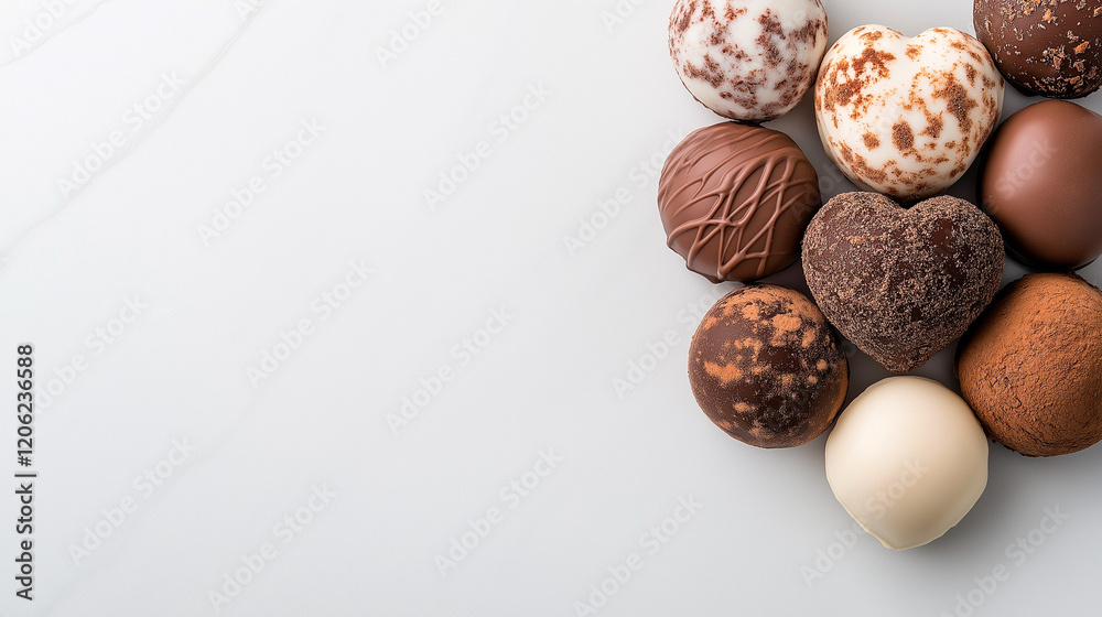 Heart shaped chocolate candies at the white background. Copy space. Heart shaped chocolate candies at the white background. Copy space.