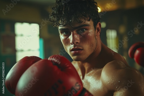 Boxers training with red gloves in an intense gym setting highlighting dedica...
