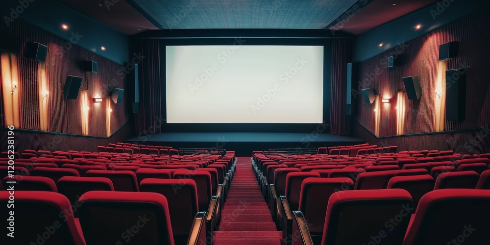 Fototapeta premium Movie Theater With Blank Screen And Red Seats