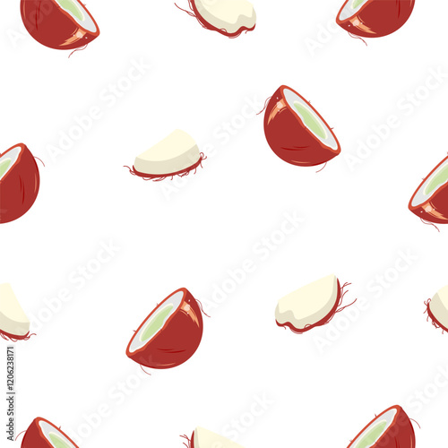 Seamless pattern with coconut. Fruit drawing background.