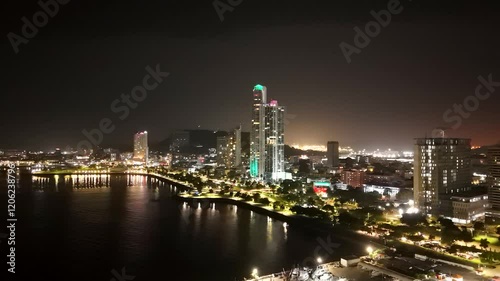 Wallpaper Mural Aerial view of the Panama City skyline from the coastal strip at night, Panama. Torontodigital.ca