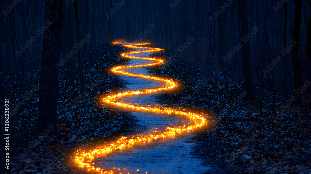 Obraz premium A surreal landscape where a winding path forms a glowing heart-shaped labyrinth, styled in a symbolic abstract aesthetic