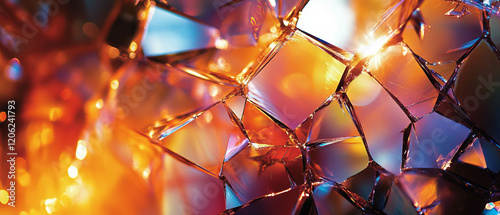 Fractured light reflects vibrant colors in shattered glass formations