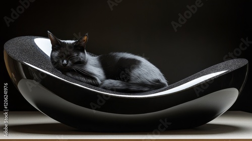 Relaxing cat in cozy chair enjoying peaceful morning light in a modern living...