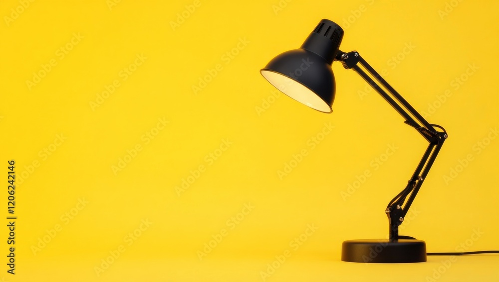 Black Desk Lamp on Yellow Background: Illumination and Minimalism Black Desk Lamp on Yellow Background: Illumination and Minimalism