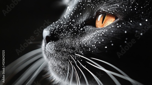 Captivating close-up of a cat illuminated by dust particles in soft light