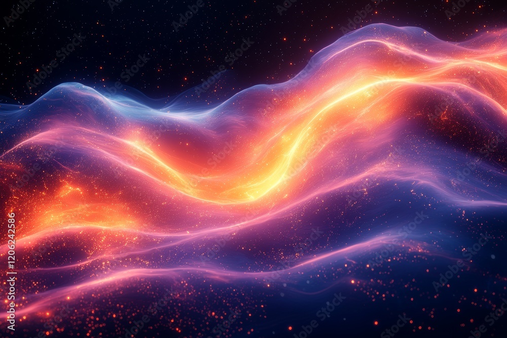 Obraz premium Vibrant digital art captures dynamic abstract light waves in blue and purple hues, creating a cosmic environment with a modern aesthetic viewpoint