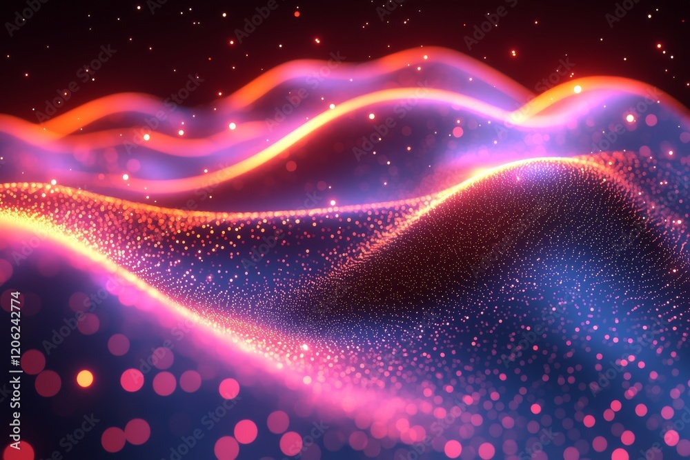 Fototapeta premium At night, the light gradient generates waves with vibrant colors and shimmering textures