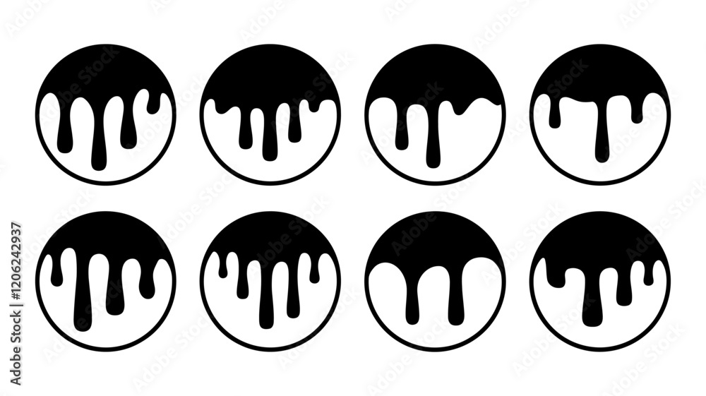 Dripping Paint Icon Set Vector - Circular Black and White Creative Design Elements Dripping Paint Icon Set Vector - Circular Black and White Creative Design Elements