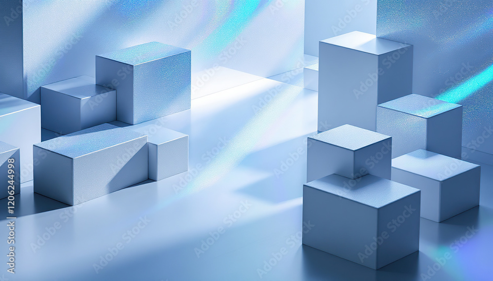 Abstract Blue Cubes Illuminated By Light Rays Abstract Blue Cubes Illuminated By Light Rays