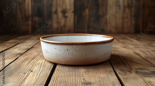 Simple white ceramic bowl resting on a wooden table in a sunlit kitchen
