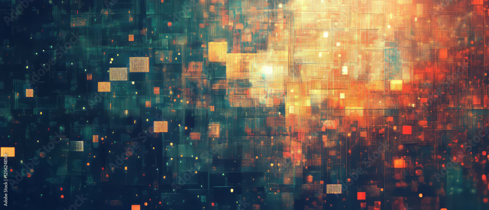 Pixelated patterns create vibrant digital textures in an abstract composition Pixelated patterns create vibrant digital textures in an abstract composition