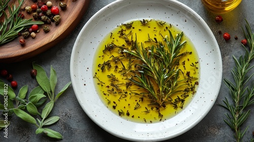 Fresh herbs infused in olive oil for culinary delights and enhanced flavors a...