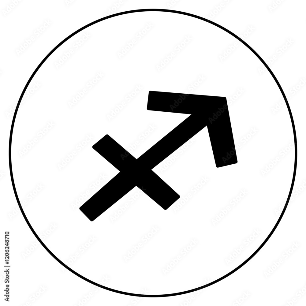 Fototapeta premium Sagittarius zodiac sign, linear icon of horoscope symbol in round frame