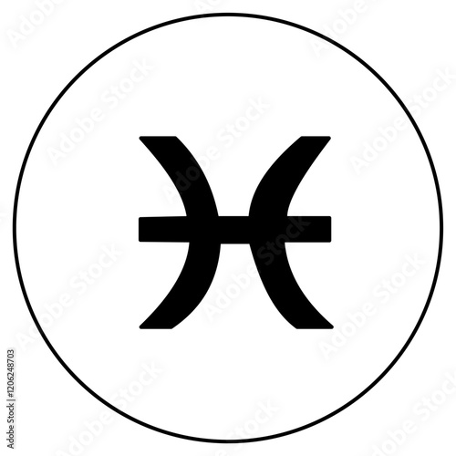 Pisces zodiac sign, linear icon of horoscope symbol in round frame