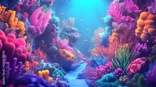 Fototapeta Naklejka Na Ścianę i Meble -  Vibrant coral reef with underwater scenery. Vibrant Reef. Illustration
