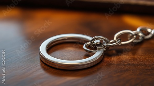 Pendant with black leather detail on an antique chain resting on wooden surface