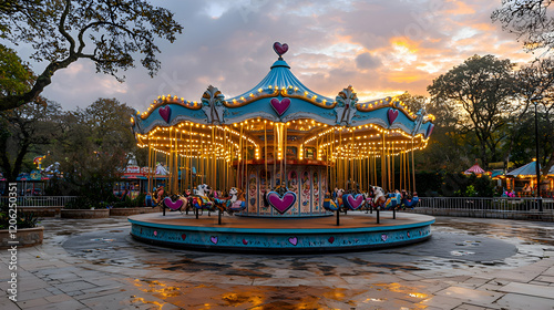 Wallpaper Mural A Valentinesthemed carousel with heart-shaped seats and glowing lights, styled in a nostalgic fairground aesthetic Torontodigital.ca