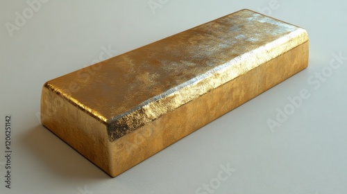 Close-up of a shiny gold bar reflecting light on a smooth surface